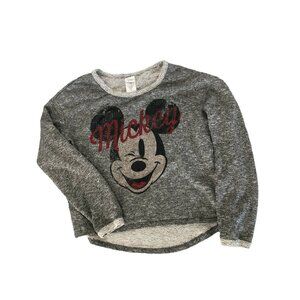 Disney Sweat Shirt Mickey Mouse Graphic Juniors L Gray Red Sweatshirt Pullover